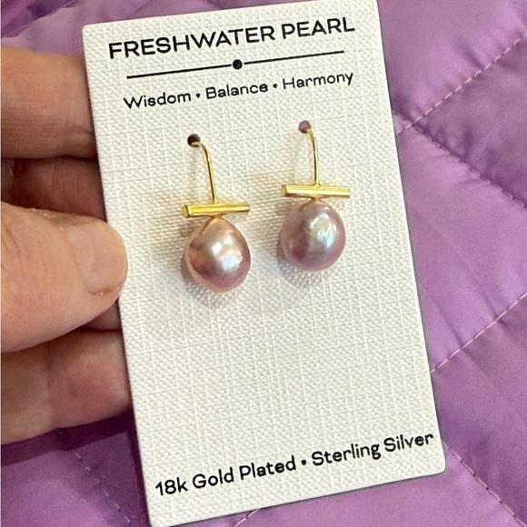 Gold Plated Sterling Silver  Earrings - Pink Lavender 🩷💜 - Picture 3 of 5